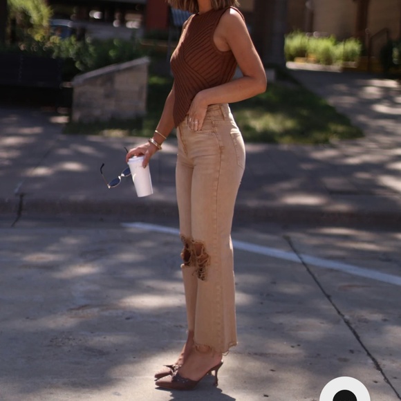 Lane 201 Brown Crop Flare Denim - Picture 2 of 5